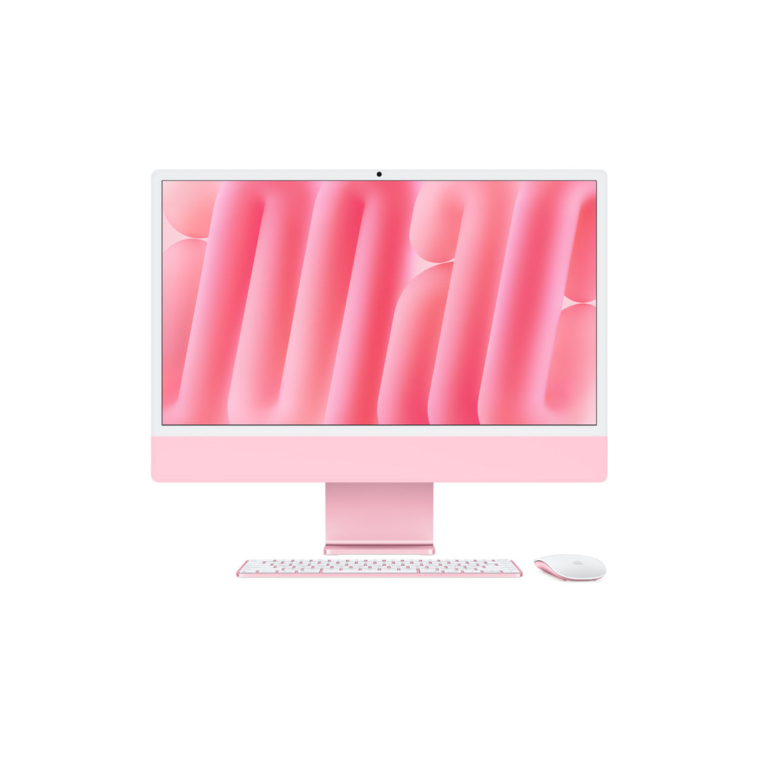 Apple iMac 24-inch M4 16GB 256GB Pink — front with keyboard and mouse