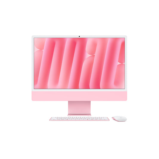 Apple iMac 24-inch M4 16GB 256GB Pink — front with keyboard and mouse