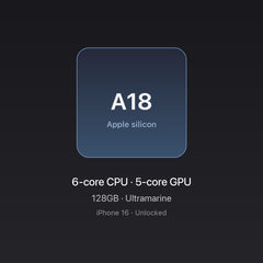 Apple A18 chip card — iPhone 16 128GB Ultramarine, unlocked