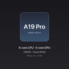 Apple A19 Pro chip card — iPhone Air 256GB Cloud White, AT&T