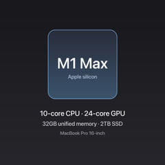 Apple MacBook Pro 16-inch M1 Max chip — 10-core CPU · 24-core GPU, 32GB unified memory, 2TB SSD, Silver
