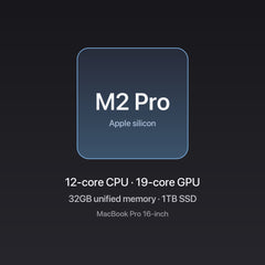 Apple MacBook Pro 16-inch M2 Pro chip — 12-core CPU · 19-core GPU, 32GB unified memory, 1TB SSD, Space Gray