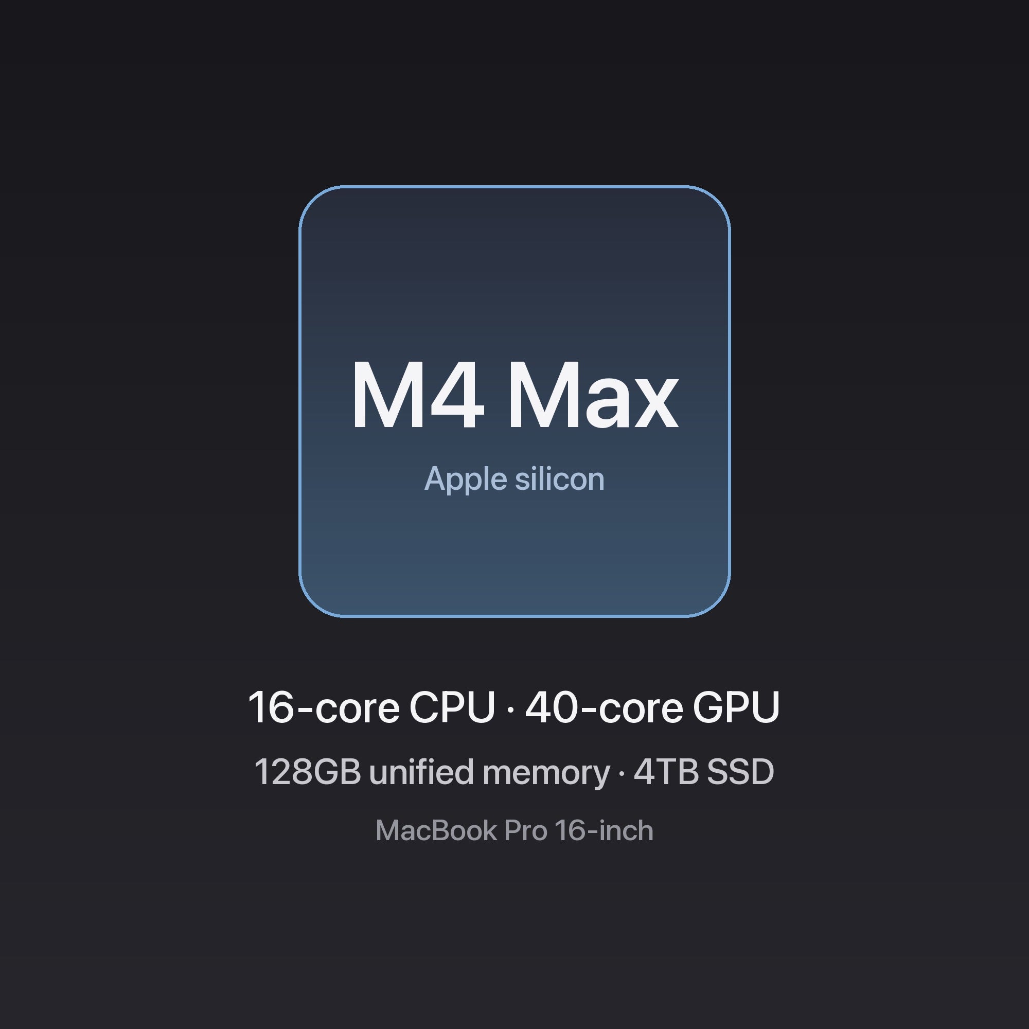 Apple MacBook Pro 16-inch M4 Max chip — 16-core CPU · 40-core GPU, 128GB unified memory, 4TB SSD, Space Black