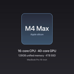 Apple MacBook Pro 16-inch M4 Max chip — 16-core CPU · 40-core GPU, 128GB unified memory, 4TB SSD, Space Black