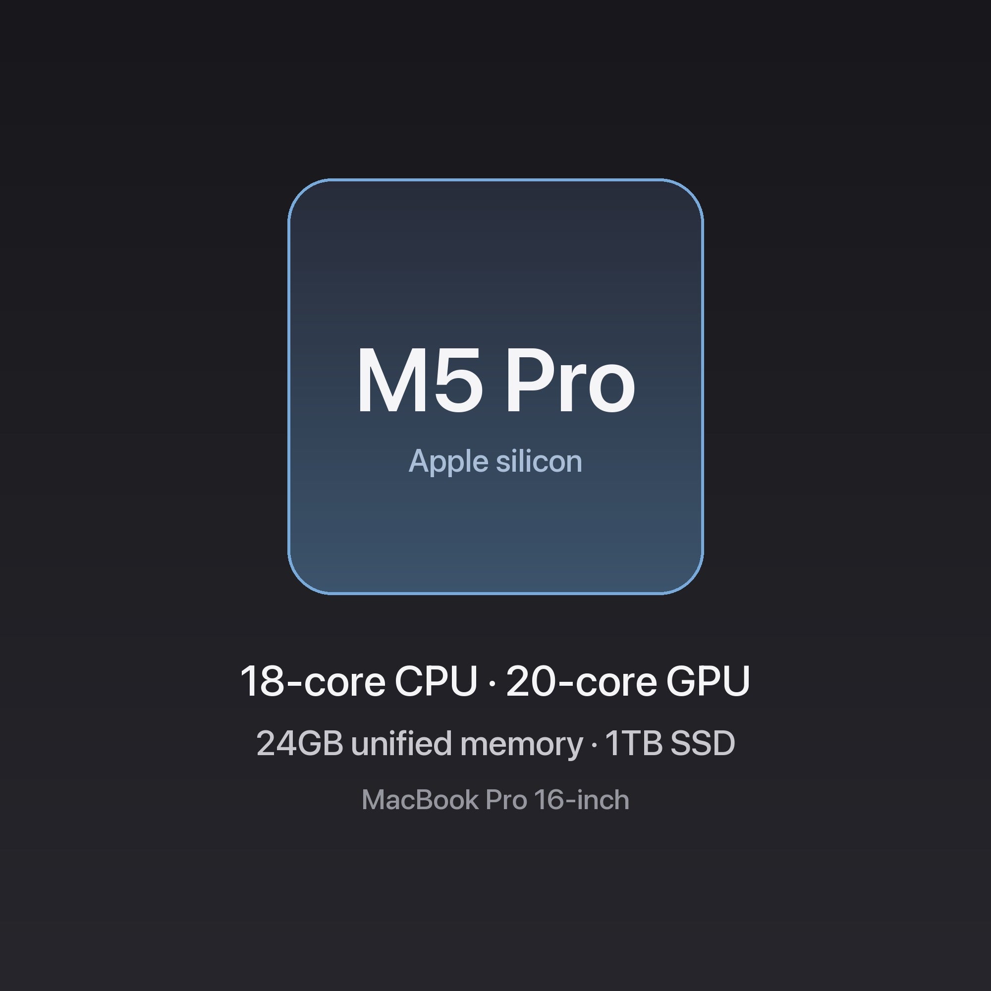 Apple MacBook Pro 16-inch M5 Pro chip — 18-core CPU · 20-core GPU, 24GB unified memory, 1TB SSD, Silver