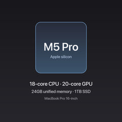 Apple MacBook Pro 16-inch M5 Pro chip — 18-core CPU · 20-core GPU, 24GB unified memory, 1TB SSD, Silver