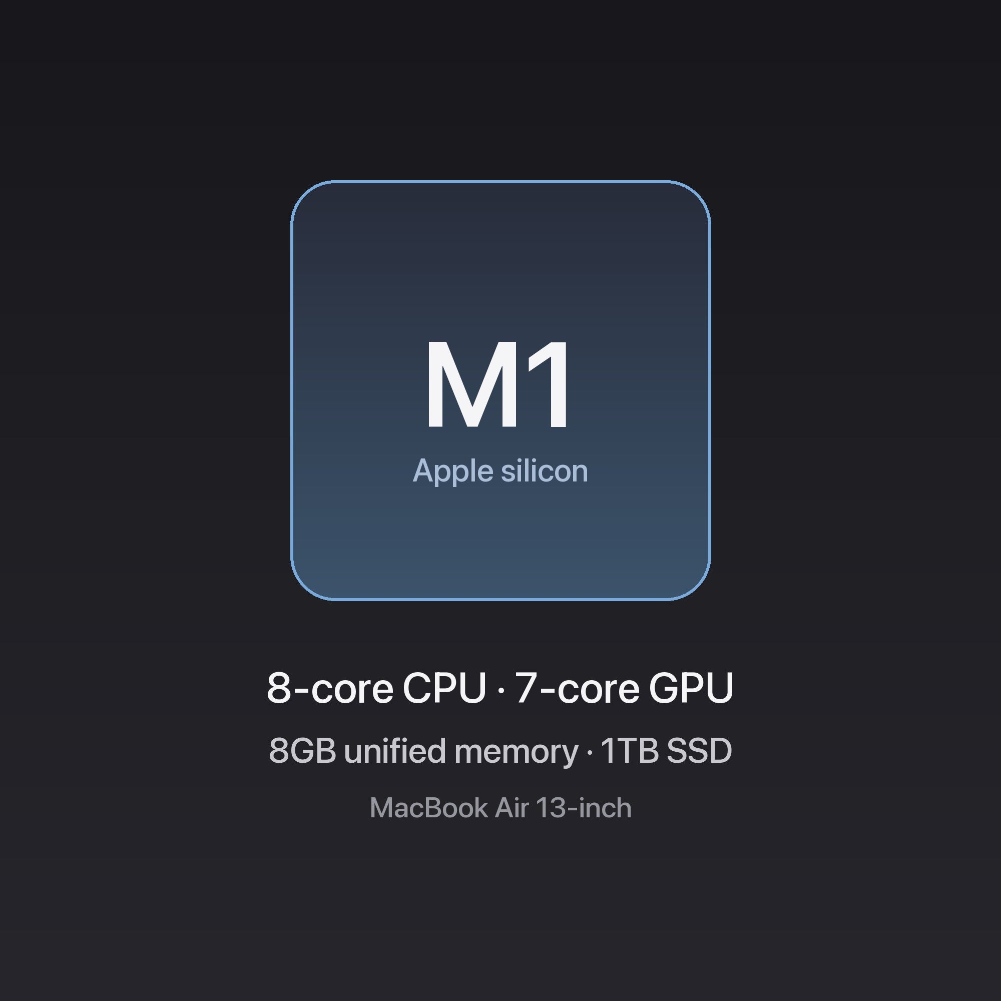 Apple MacBook Air 13-inch M1 chip — 8-core CPU, 7-core GPU, 8GB unified memory, 1TB SSD, Space Gray
