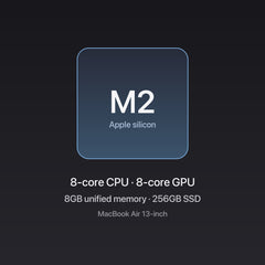 Apple MacBook Air 13-inch M2 chip — 8-core CPU, 8-core GPU, 8GB unified memory, 256GB SSD, Midnight