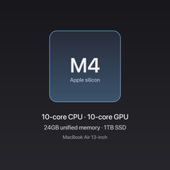 Apple MacBook Air 13-inch M4 chip — 10-core CPU, 10-core GPU, 24GB unified memory, 1TB SSD, Silver