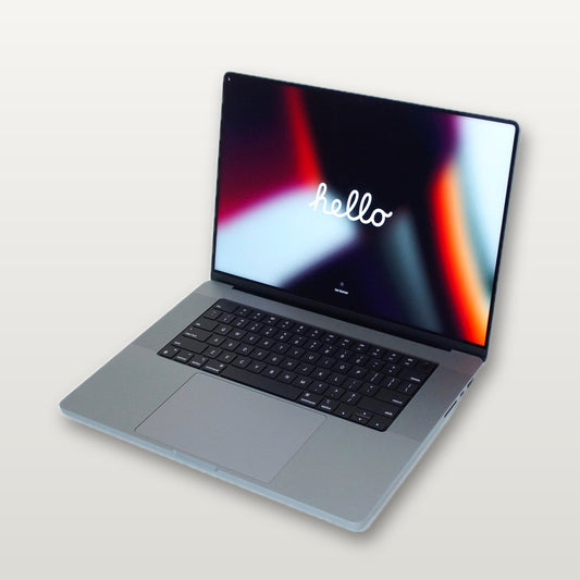 Actual MacPro-LA unit — Apple MacBook Pro 16-inch M1 Max, 64GB RAM, 1TB SSD, Space Gray — open front view