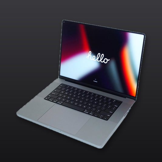 Actual MacPro-LA unit — Apple MacBook Pro 16-inch M1 Max, 64GB RAM, 4TB SSD, Space Gray — open front view