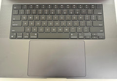 Actual MacPro-LA unit — Apple MacBook Pro 16-inch M3 Max, 36GB RAM, 1TB SSD, Space Black — keyboard with Touch ID and trackpad, top-down close-up
