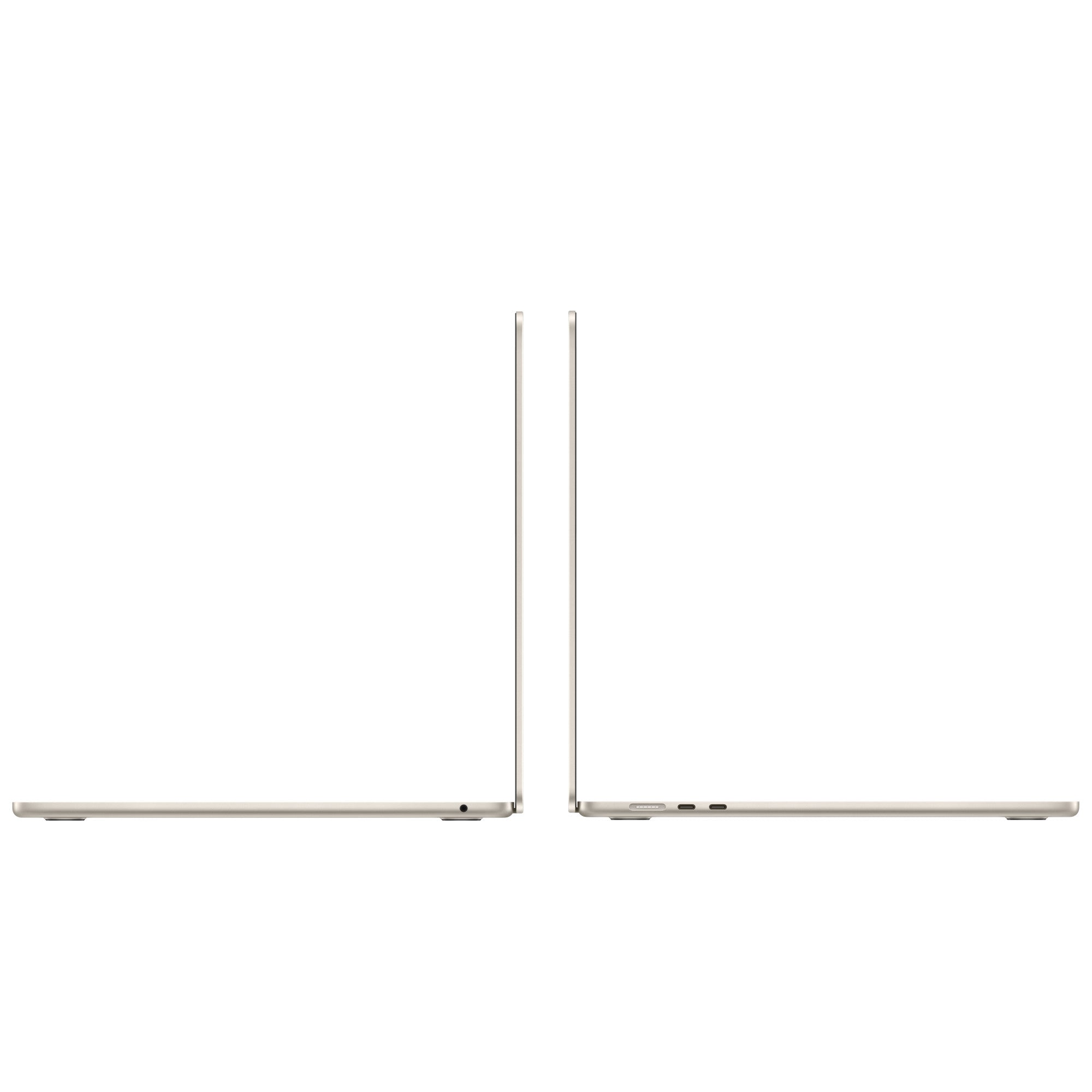 Apple MacBook Air 15-inch M4 in Starlight, open side views and ports