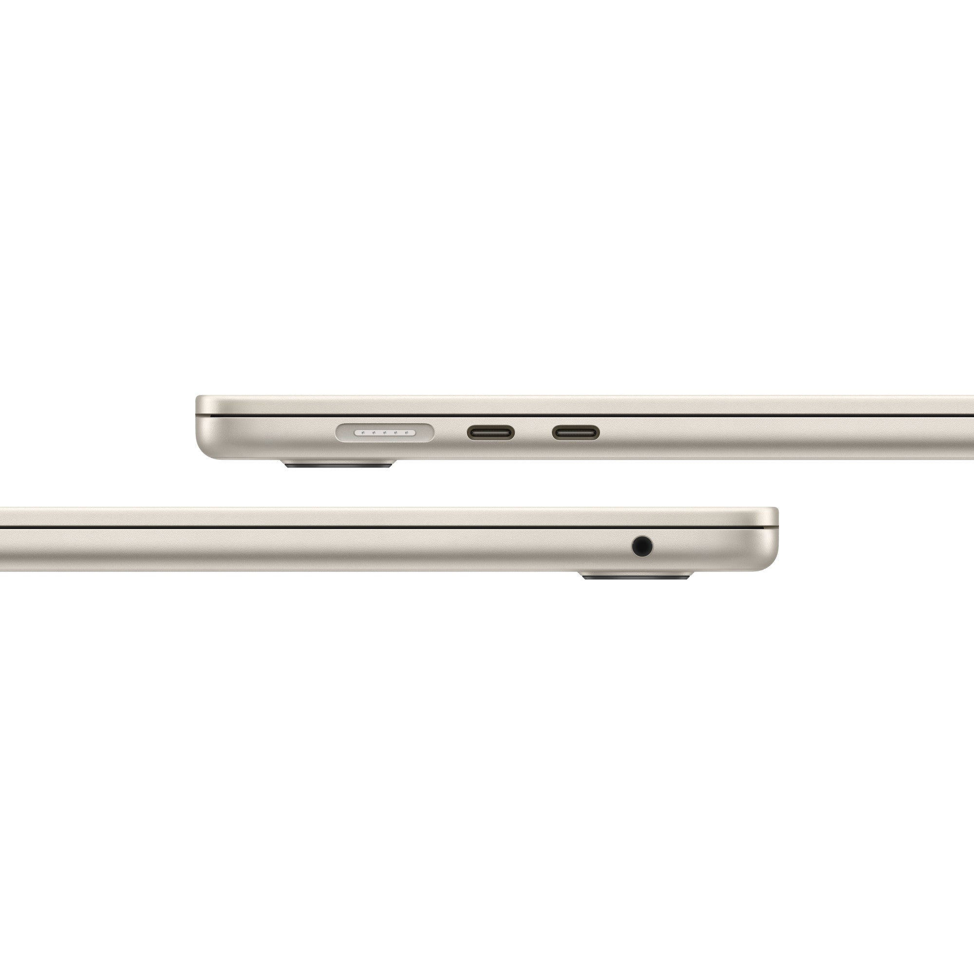 Apple MacBook Air 15-inch M4 in Starlight, closed side views and ports