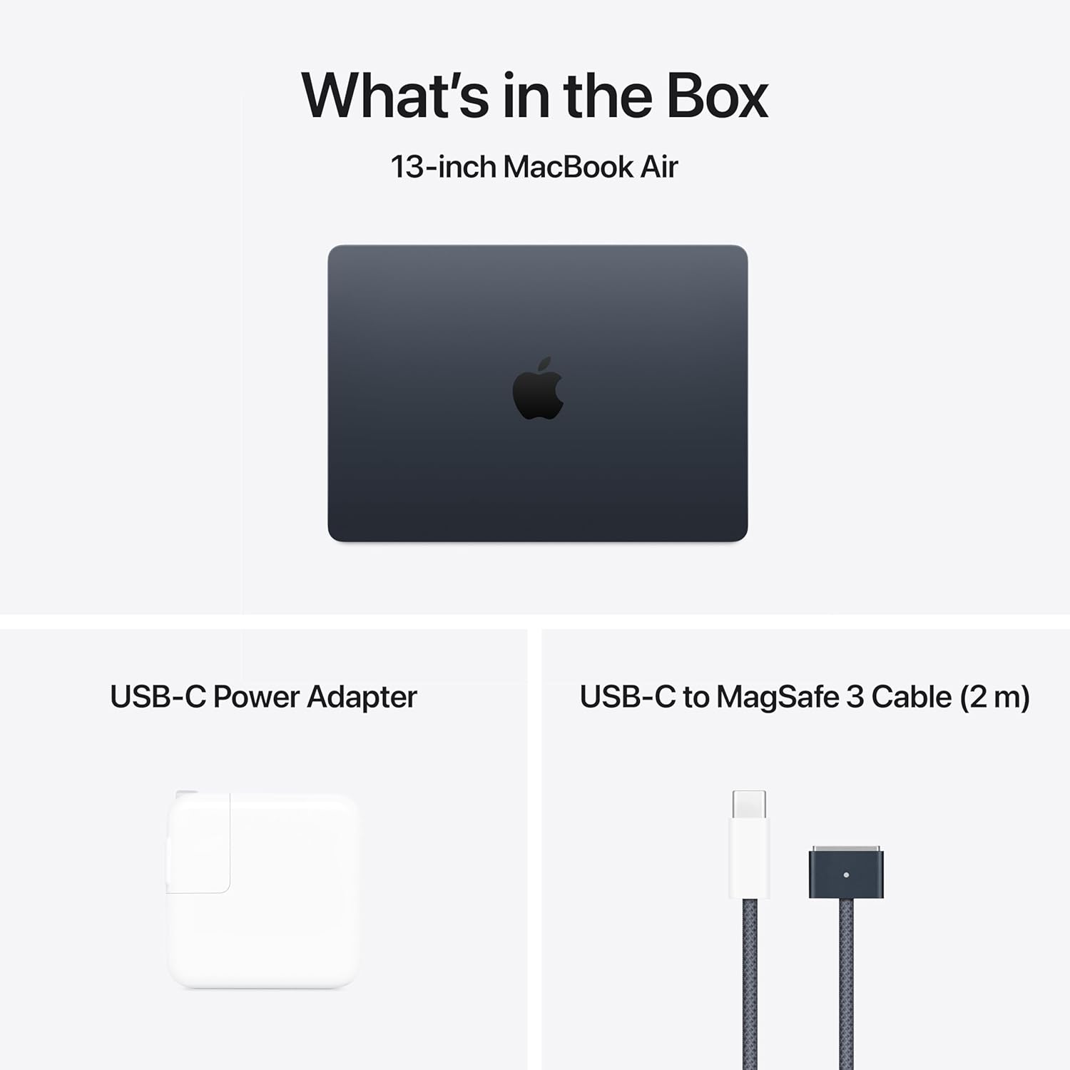 Apple MacBook Air 13-inch M2, 8GB RAM, 256GB SSD, Midnight — what's in the box