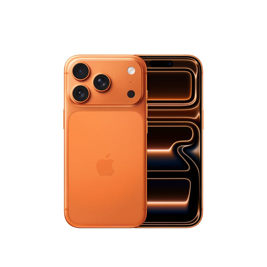 Apple iPhone 17 Pro 1TB Cosmic Orange, rear and front view.