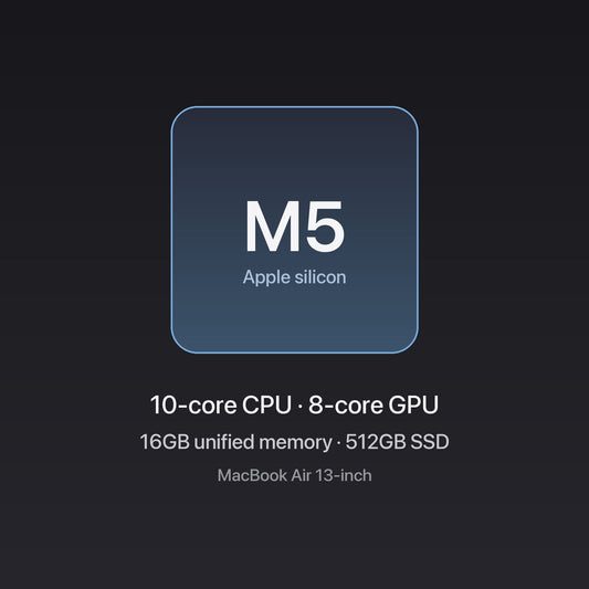 Apple MacBook Air 13-inch M5 chip — 10-core CPU, 8-core GPU, 16GB unified memory, 512GB SSD