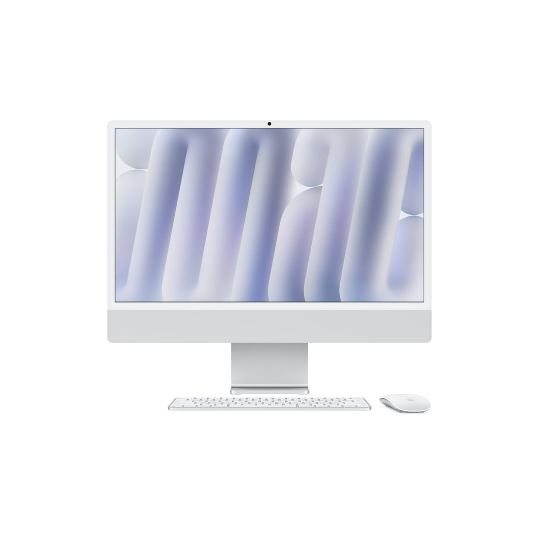 Apple iMac 24-inch M4 16GB 256GB Silver — front with keyboard and mouse