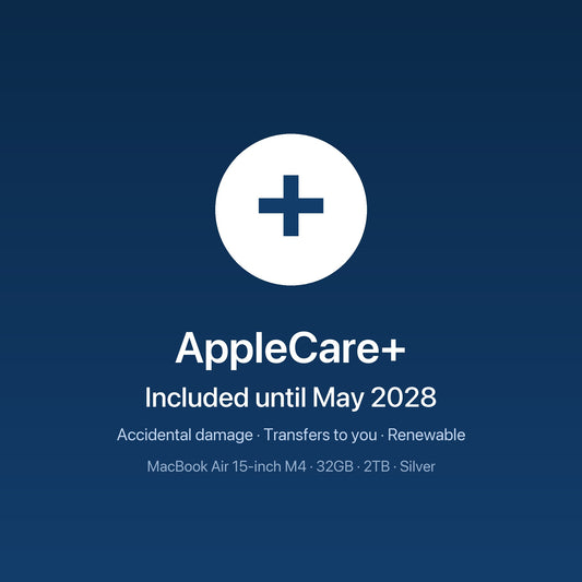 Apple MacBook Air 15-inch M4, 32GB RAM, 2TB SSD, Silver — AppleCare+ included until May 2028, transfers to you