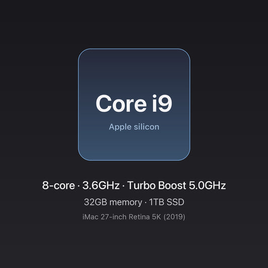 Intel Core i9 3.6GHz 8-core chip card — iMac 27-inch 5K (2019) i9 8-core 32GB/1TB