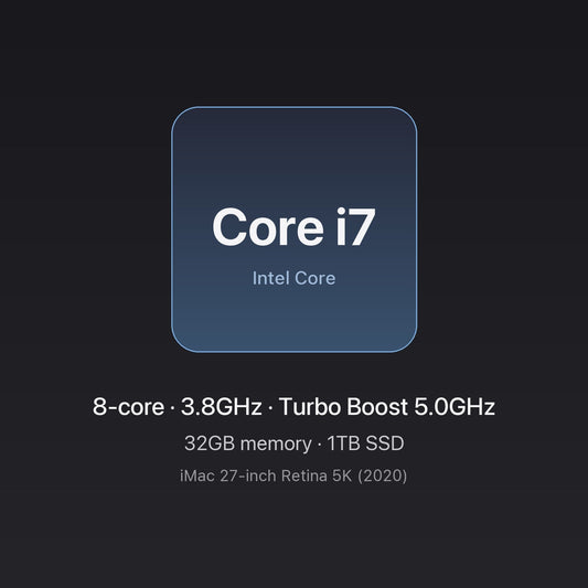 Intel Core i7 3.8GHz 8-core chip card — iMac 27-inch 5K (2020) i7 8-core 32GB/1TB
