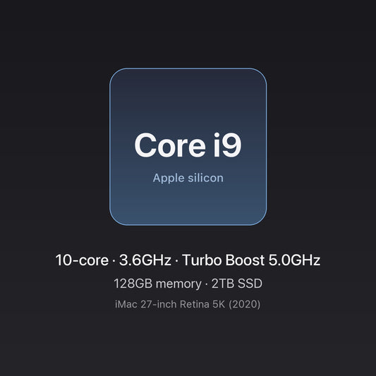 Intel Core i9 3.6GHz 10-core chip card — iMac 27-inch 5K (2020) i9 10-core 128GB/2TB