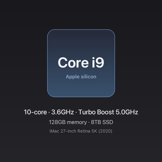 Intel Core i9 3.6GHz 10-core chip card — iMac 27-inch 5K (2020) i9 10-core 128GB/8TB