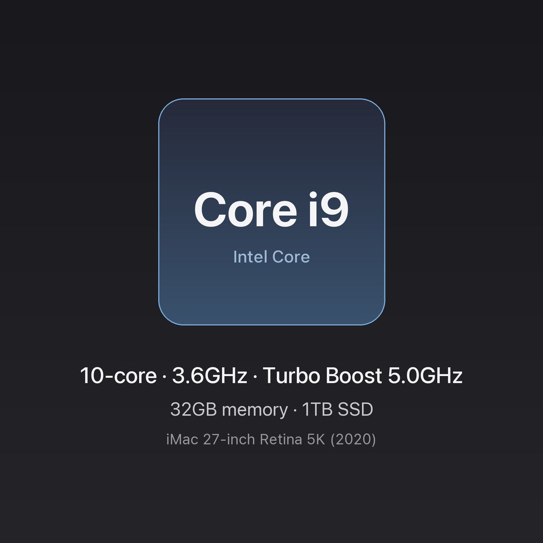 Intel Core i9 3.6GHz 10-core chip card — iMac 27-inch 5K (2020) i9 10-core 32GB/1TB
