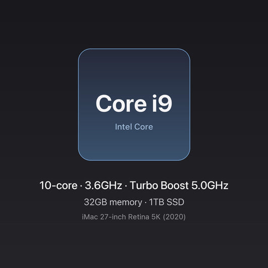 Intel Core i9 3.6GHz 10-core chip card — iMac 27-inch 5K (2020) i9 10-core 32GB/1TB