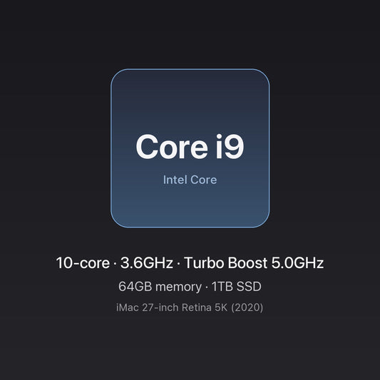 Intel Core i9 3.6GHz 10-core chip card — iMac 27-inch 5K (2020) i9 10-core 64GB/1TB