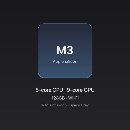 Apple M3 chip — 8-core CPU, 9-core GPU — iPad Air 11-inch M3 128GB Wi-Fi Space Gray