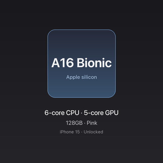 Apple A16 Bionic chip card — iPhone 15 128GB Pink, unlocked