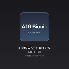 Apple A16 Bionic chip card — iPhone 15 128GB Pink, unlocked