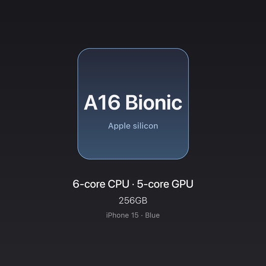 Apple A16 Bionic chip card — iPhone 15 256GB Blue, unlocked