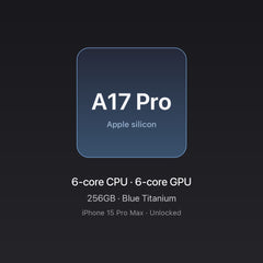 Apple A17 Pro chip card — iPhone 15 Pro Max 256GB Blue Titanium, unlocked