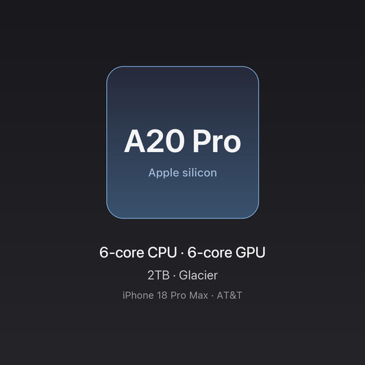 Apple A20 Pro chip card — iPhone 18 Pro Max 2TB Glacier