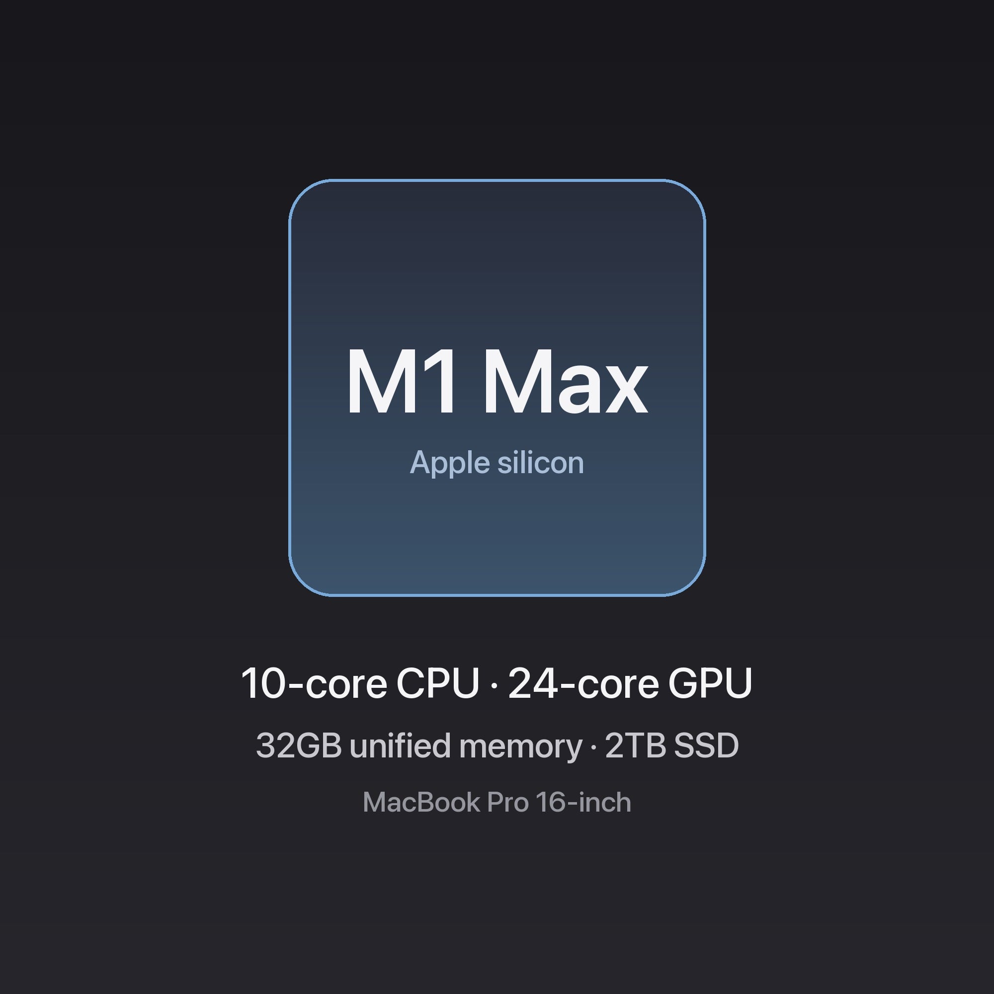 Apple MacBook Pro 16-inch M1 Max chip — 10-core CPU · 24-core GPU, 32GB unified memory, 2TB SSD, Silver