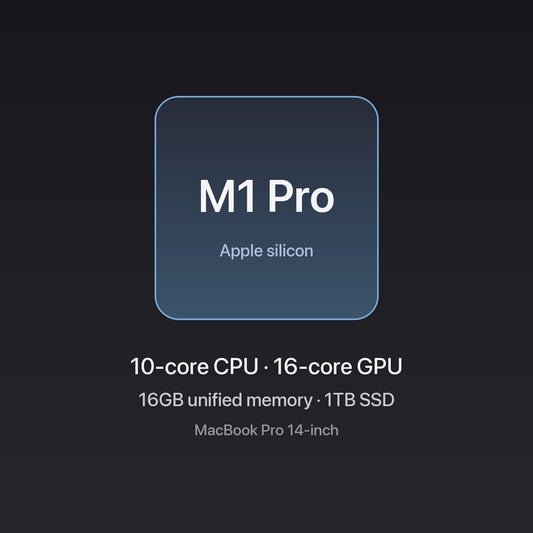 Apple M1 Pro chip — 10-core CPU, 16-core GPU, 16GB unified memory, 1TB SSD, MacBook Pro 14-inch