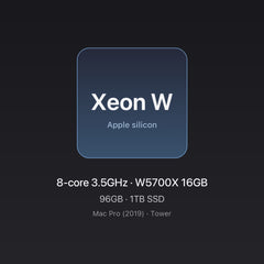 Intel Xeon W chip card — Mac Pro (2019) 8-core Xeon W, 96GB, 1TB, Radeon Pro W5700X
