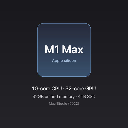 Apple M1 Max chip — 10-core CPU, 32-core GPU, 32GB unified memory, 4TB SSD — Mac Studio M1 Max 32GB 4TB Silver