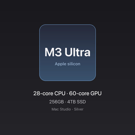 Apple M3 Ultra chip card — Mac Studio M3 Ultra 28-core CPU 60-core GPU 256GB 4TB