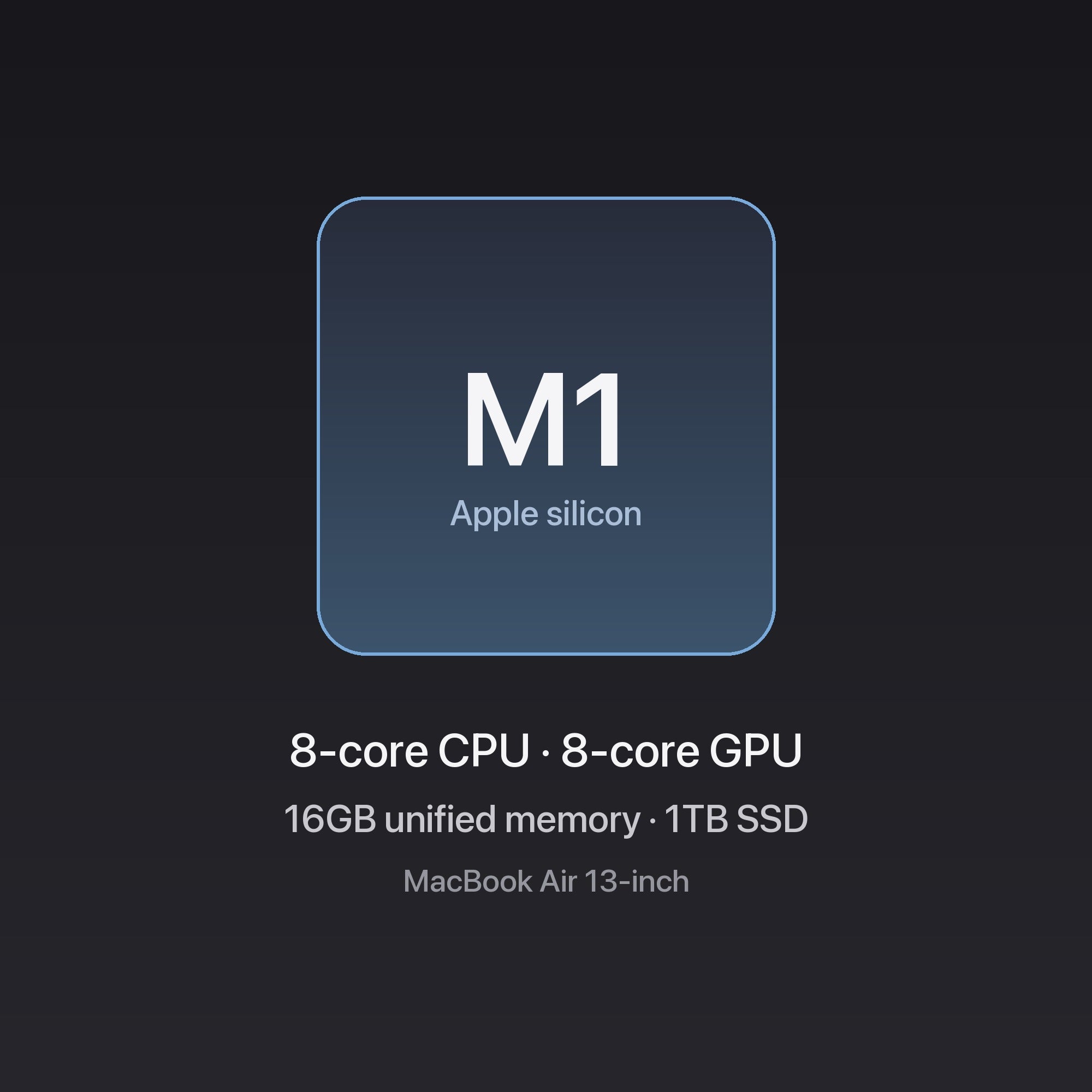 Apple MacBook Air 13-inch M1 chip — 8-core CPU, 8-core GPU, 16GB unified memory, 1TB SSD, Space Gray