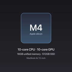 Apple MacBook Air 13-inch M4 chip — 10-core CPU, 10-core GPU, 16GB unified memory, 512GB SSD, Sky Blue