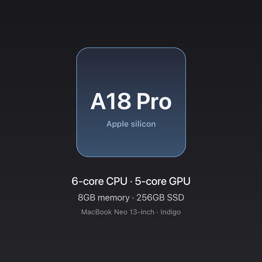 Apple A18 Pro chip card — MacBook Neo 13" 8GB 256GB Indigo