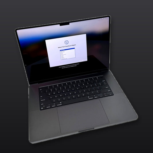Actual MacPro-LA unit — Apple MacBook Pro 16-inch M4 Max, 128GB RAM, 4TB SSD, Space Black — open front view
