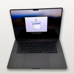Actual MacPro-LA unit — Apple MacBook Pro 16-inch M3 Max, 36GB RAM, 1TB SSD, Space Black — straight-on front view, screen on