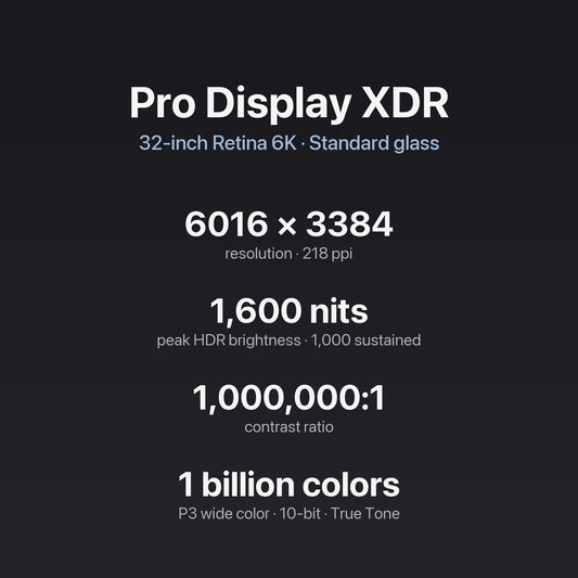 Apple Pro Display XDR 32-inch Standard Glass with VESA Mount Adapter — Retina 6K, 1,600 nits peak, 1,000,000:1 contrast