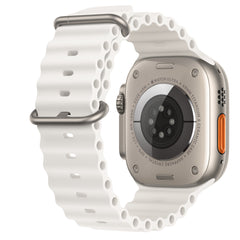 Apple Watch Ultra  GPS + Cellular, 49mm Titanium Case with White Ocean Band.
