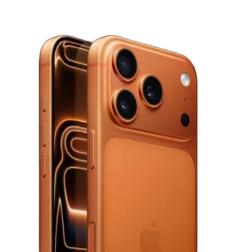Orange iPhone shown from the front and back